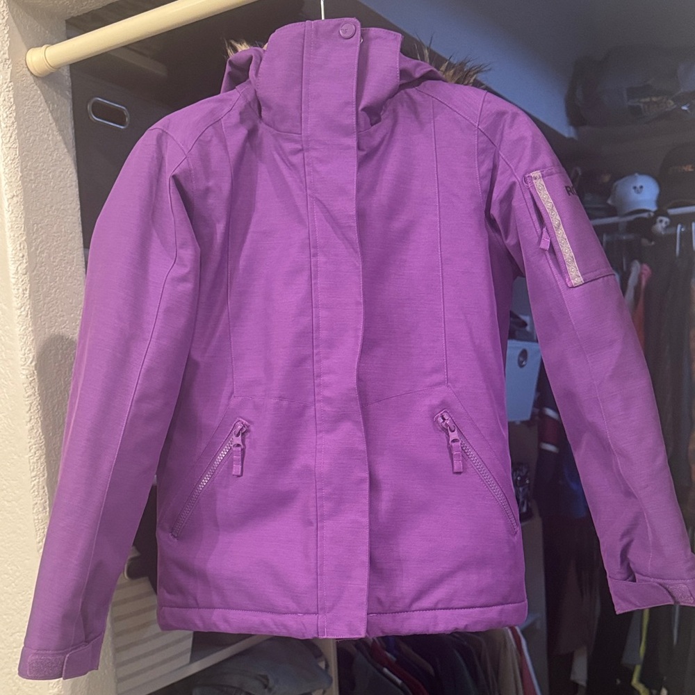 Roxy Vibrant Purple Kids Puffer with Faux Fur lined hood
